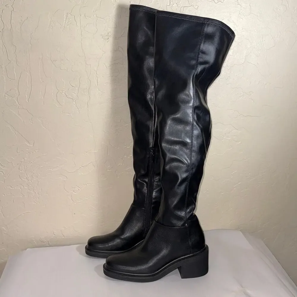 Franco Sarto black over the knee boot man made material size 8. NWOB.